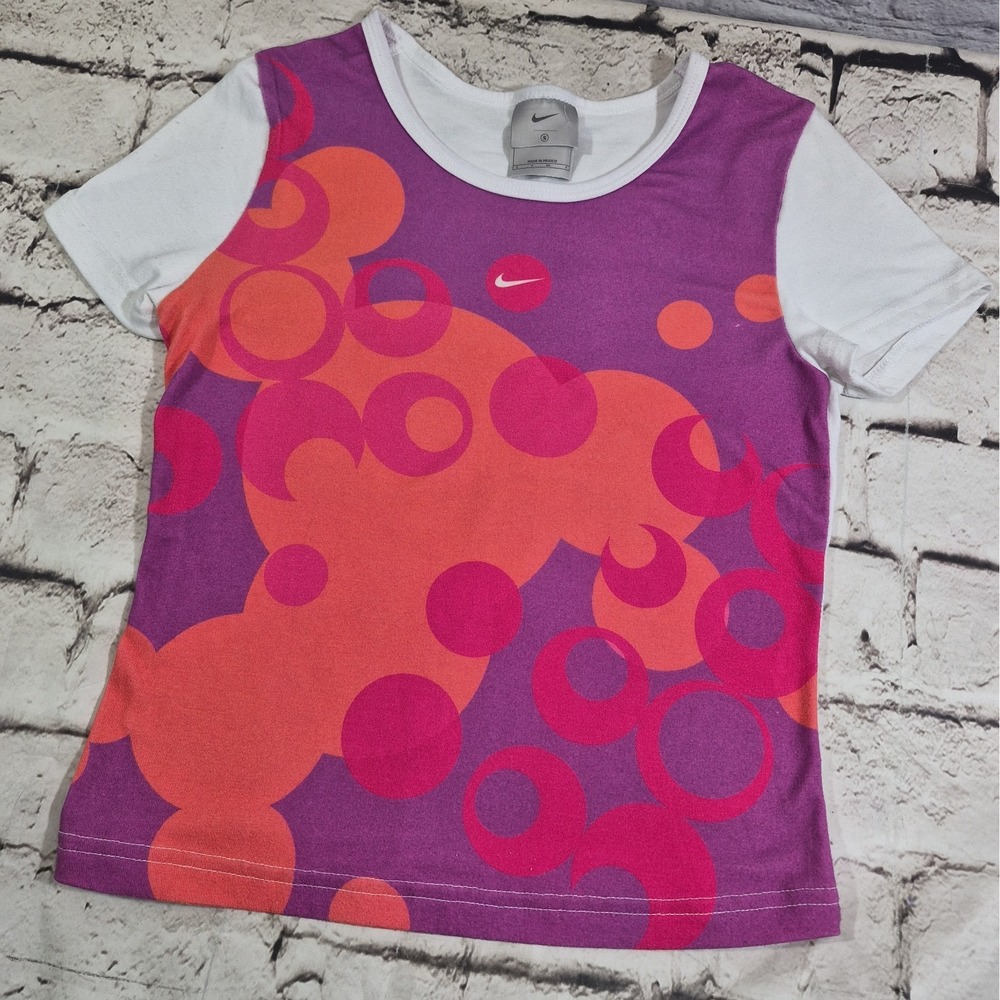 Vtg 90s Y2K Nike Baby Tee Womens T-Shirt Size S Bubble Graphic Fitted Semi-Crop